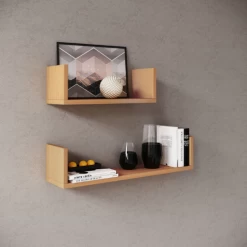 Set Van 2 Wandplanken 40x14.5 Cm En 60x14.5 Cm Britta-beuk