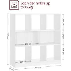 Witte Houten Open Boekenkast Met Laden, Vrijstaand Opbergelement, 97.5x30x100cm 9 Witte Houten Open Boekenkast Met Laden, Vrijstaand Opbergelement, 97.5x30x100cm -Collectie Woonkamermeubels Ontwerp zonder titel 2023 09 21T130326.896 0a15