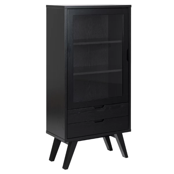 Zwart Eiken Sieg Vitrinekast: 2 Laden, Glazen Deur 14 Zwart Eiken Sieg Vitrinekast: 2 Laden, Glazen Deur - Afbeelding 14