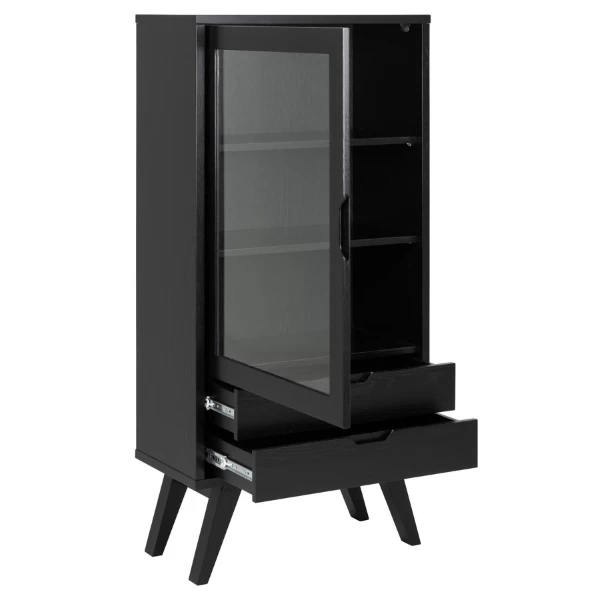 Zwart Eiken Sieg Vitrinekast: 2 Laden, Glazen Deur 11 Zwart Eiken Sieg Vitrinekast: 2 Laden, Glazen Deur - Afbeelding 11