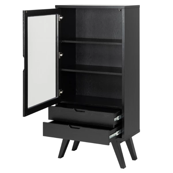 Zwart Eiken Sieg Vitrinekast: 2 Laden, Glazen Deur 9 Zwart Eiken Sieg Vitrinekast: 2 Laden, Glazen Deur - Afbeelding 9