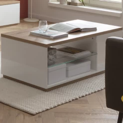 Salontafel Maki Met Opbergvakken - Eikdecor/hoogglans Wit