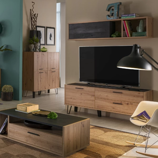 Buffetkast Trevi 123cm Met 4 Deuren - Eik/zwart 6 Buffetkast Trevi 123cm Met 4 Deuren - Eik/zwart - Afbeelding 6