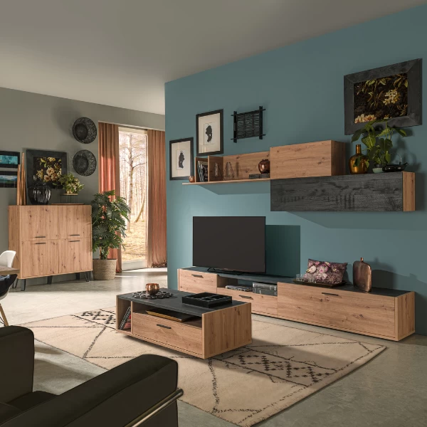 Buffetkast Trevi 123cm Met 4 Deuren - Eik/zwart 3 Buffetkast Trevi 123cm Met 4 Deuren - Eik/zwart - Afbeelding 3