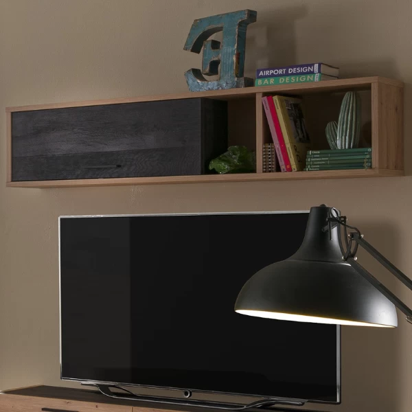 Wandkast Trevi 150cm Met Opklapdeur - Eikdecor/zwart 1 Wandkast Trevi 150cm Met Opklapdeur - Eikdecor/zwart