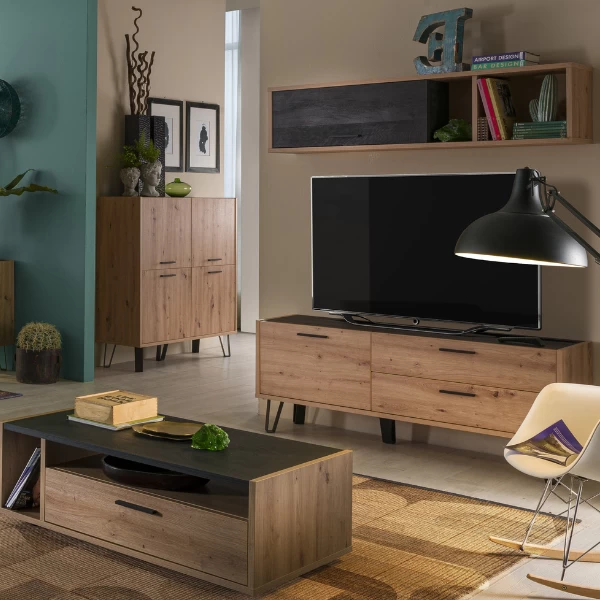 Wandkast Trevi 150cm Met Opklapdeur - Eikdecor/zwart 5 Wandkast Trevi 150cm Met Opklapdeur - Eikdecor/zwart - Afbeelding 5