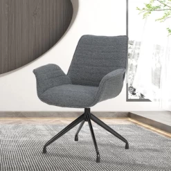 Stoel 'Amir' | Donkergrijs | Metalen Poten En Bouclé Bekleding | H84 X B66 X D58cm