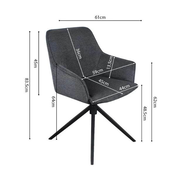 Draaibare Stoffen Stoel 'Iris' Donkergrijs| Metalen Poten | 180° Draaibaar 2 Draaibare Stoffen Stoel 'Iris' Donkergrijs| Metalen Poten | 180° Draaibaar - Afbeelding 2
