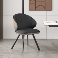 Stoel 'Daisy' Stof Grijs En Bruine PU | Metalen Poten, 100% Polyester PU Bekleding -Collectie Woonkamermeubels Ontwerp zonder titel 2023 11 08T163027.292 b744