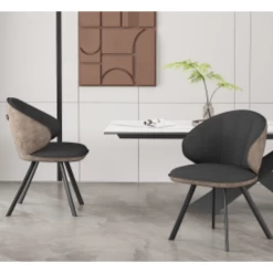 Stoel 'Daisy' Stof Grijs En Bruine PU | Metalen Poten, 100% Polyester PU Bekleding -Collectie Woonkamermeubels Ontwerp zonder titel 2023 11 08T163730.599 f328