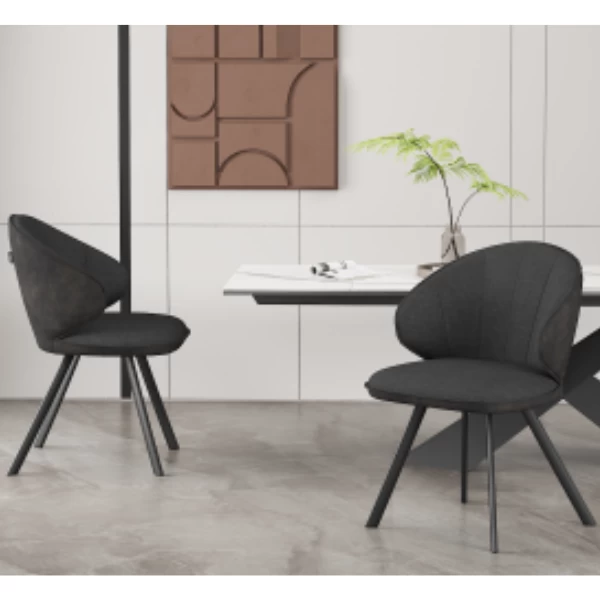 Stoel 'Daisy' Grijze Stof En Grijze PU | Metalen Poten, 100% Polyester PU Bekleding 2 Stoel 'Daisy' Grijze Stof En Grijze PU | Metalen Poten, 100% Polyester PU Bekleding - Afbeelding 2