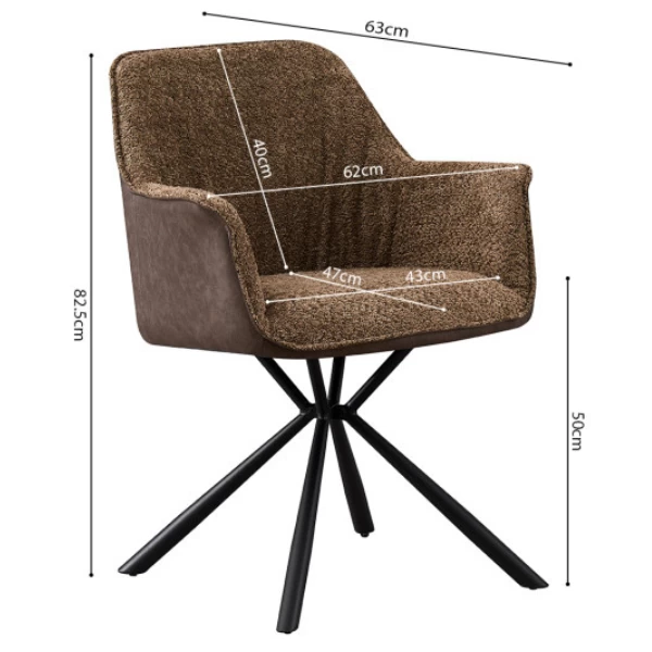 Bouclé Stoel Lucie Bruine PU Rug | Metalen Poten | H82,5 X B62 X D63 Cm 2 Bouclé Stoel Lucie Bruine PU Rug | Metalen Poten | H82,5 X B62 X D63 Cm - Afbeelding 2