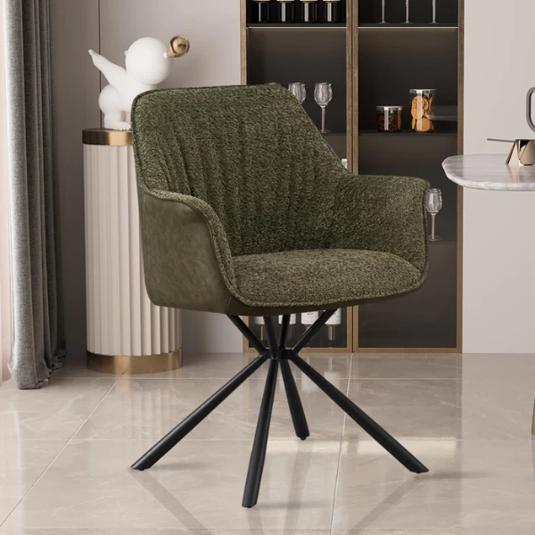 Bouclé Stoel Lucie Groene PU Rug | Metalen Poten | H82,5 X B62 X D63 Cm 8 Bouclé Stoel Lucie Groene PU Rug | Metalen Poten | H82,5 X B62 X D63 Cm - Afbeelding 8