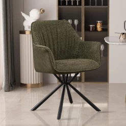 Bouclé Stoel Lucie Groene PU Rug | Metalen Poten | H82,5 X B62 X D63 Cm