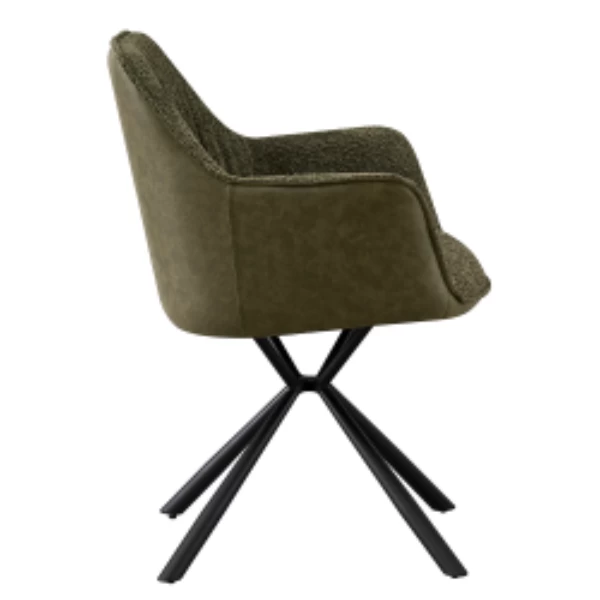 Bouclé Stoel Lucie Groene PU Rug | Metalen Poten | H82,5 X B62 X D63 Cm 6 Bouclé Stoel Lucie Groene PU Rug | Metalen Poten | H82,5 X B62 X D63 Cm - Afbeelding 6