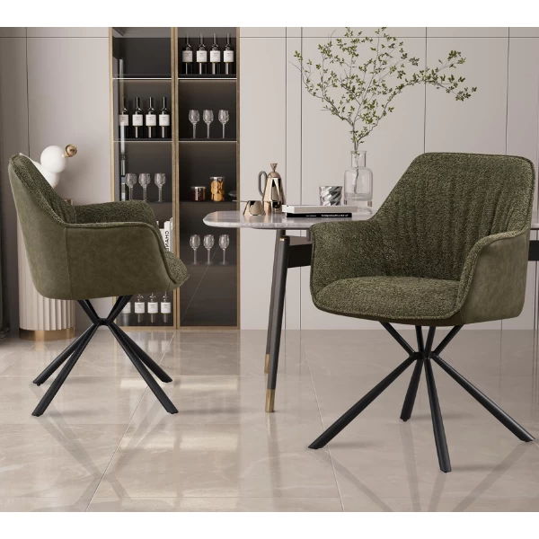 Bouclé Stoel Lucie Groene PU Rug | Metalen Poten | H82,5 X B62 X D63 Cm 3 Bouclé Stoel Lucie Groene PU Rug | Metalen Poten | H82,5 X B62 X D63 Cm - Afbeelding 3