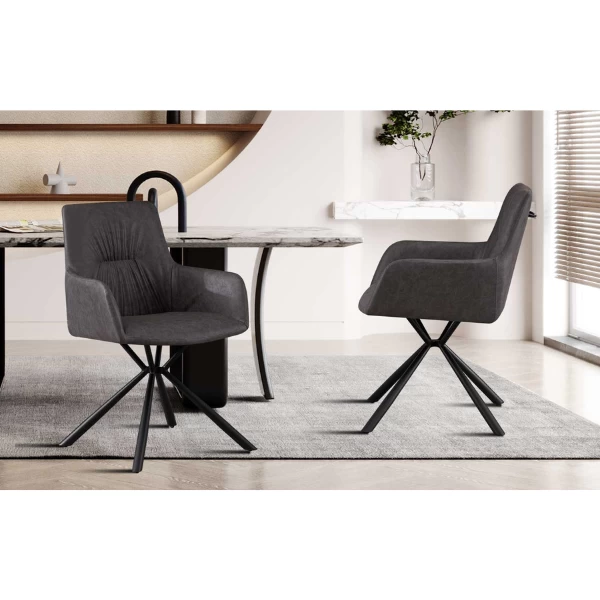 Stoel 'Lyra' PU Lichtgrijs | Metalen Poten En PU Bekleding 2 Stoel 'Lyra' PU Lichtgrijs | Metalen Poten En PU Bekleding - Afbeelding 2