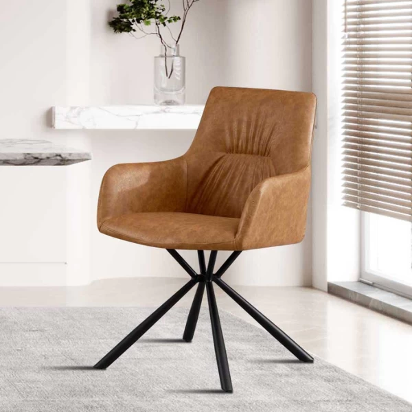 Stoel 'Lyra' PU Cognac | Metalen Poten En PU Bekleding 1 Stoel 'Lyra' PU Cognac | Metalen Poten En PU Bekleding