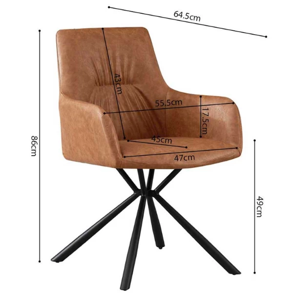 Stoel 'Lyra' PU Cognac | Metalen Poten En PU Bekleding 3 Stoel 'Lyra' PU Cognac | Metalen Poten En PU Bekleding - Afbeelding 3