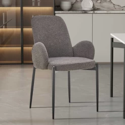 Bilbao' Stoel Grijs Bouclé | Metalen Poten | H88xB60xD57cm