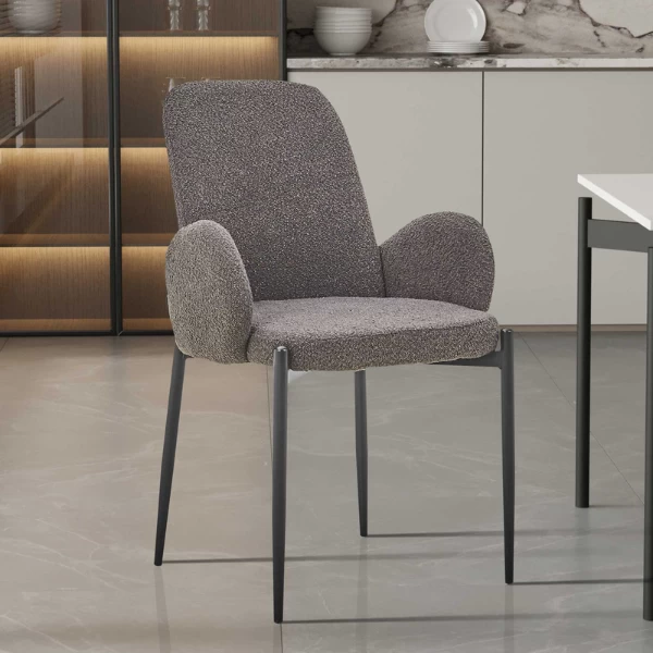 Bilbao' Stoel Grijs Bouclé | Metalen Poten | H88xB60xD57cm 1 Bilbao' Stoel Grijs Bouclé | Metalen Poten | H88xB60xD57cm