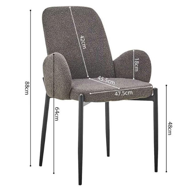 Bilbao' Stoel Grijs Bouclé | Metalen Poten | H88xB60xD57cm 4 Bilbao' Stoel Grijs Bouclé | Metalen Poten | H88xB60xD57cm - Afbeelding 4