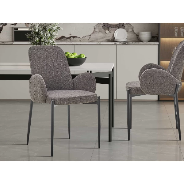 Bilbao' Stoel Grijs Bouclé | Metalen Poten | H88xB60xD57cm 2 Bilbao' Stoel Grijs Bouclé | Metalen Poten | H88xB60xD57cm - Afbeelding 2