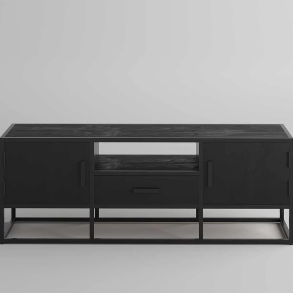 Madeira TV-meubel: 140cm Zwart Magnolia | Exotisch Hout En Metaal 7 Madeira TV-meubel: 140cm Zwart Magnolia | Exotisch Hout En Metaal - Afbeelding 7