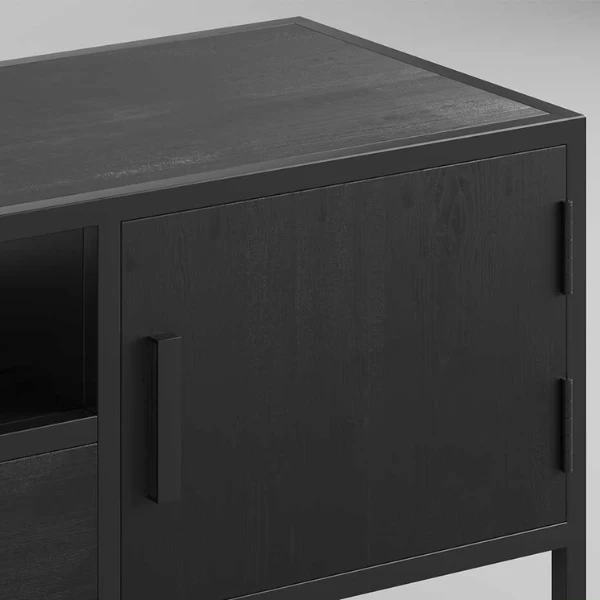 Madeira TV-meubel: 140cm Zwart Magnolia | Exotisch Hout En Metaal 5 Madeira TV-meubel: 140cm Zwart Magnolia | Exotisch Hout En Metaal - Afbeelding 5