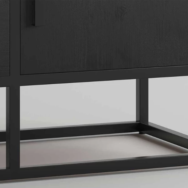 Madeira TV-meubel: 140cm Zwart Magnolia | Exotisch Hout En Metaal 4 Madeira TV-meubel: 140cm Zwart Magnolia | Exotisch Hout En Metaal - Afbeelding 4