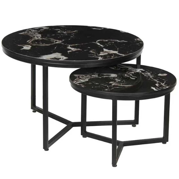 Ravenna' Marmerlook Salontafelset Zwart | Metalen Frame, 70/50 Cm 8 Ravenna' Marmerlook Salontafelset Zwart | Metalen Frame, 70/50 Cm - Afbeelding 8