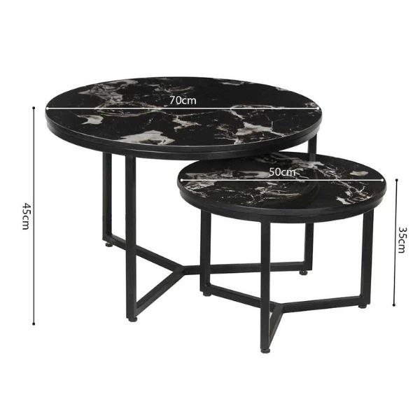 Ravenna' Marmerlook Salontafelset Zwart | Metalen Frame, 70/50 Cm 2 Ravenna' Marmerlook Salontafelset Zwart | Metalen Frame, 70/50 Cm - Afbeelding 2