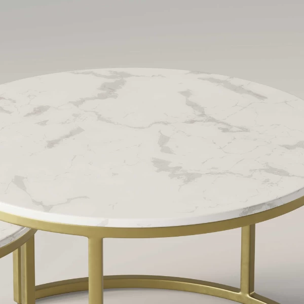 Marmeren Salontafel 'Nazaro' Wit | Metalen Structuur | H 38/45 X B 60/70 X D 60/70 Cm 4 Marmeren Salontafel 'Nazaro' Wit | Metalen Structuur | H 38/45 X B 60/70 X D 60/70 Cm - Afbeelding 4