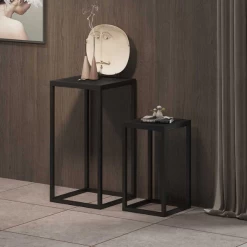 Bijzettafel 'Madeira' Van Exotisch Hout - Metaal En Zwarte Magnolia