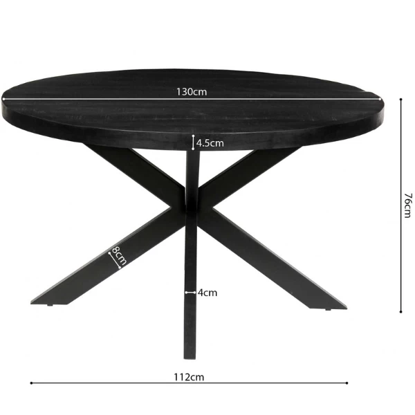 Maria 130cm Ronde Magnolia Tafel - Metalen Structuur, Zwart Exotisch Hout Top 3 Maria 130cm Ronde Magnolia Tafel - Metalen Structuur, Zwart Exotisch Hout Top - Afbeelding 3