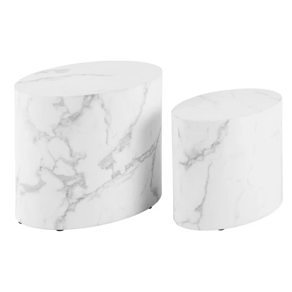 Set Van 2 Ovale Salontafels Carrara - Wit Marmer 6 Set Van 2 Ovale Salontafels Carrara - Wit Marmer - Afbeelding 6