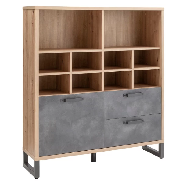 Boekenkast Faber 131cm Met Deur En 2 Lades - Eikdecor/betonlook 1 Boekenkast Faber 131cm Met Deur En 2 Lades - Eikdecor/betonlook