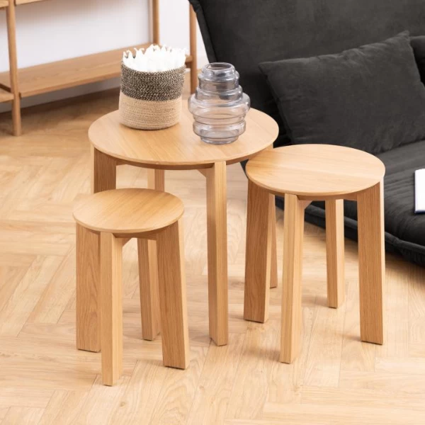 Maxime Rond Tafelnest - Eikenfineer - Set Van 3 6 Maxime Rond Tafelnest - Eikenfineer - Set Van 3 - Afbeelding 6