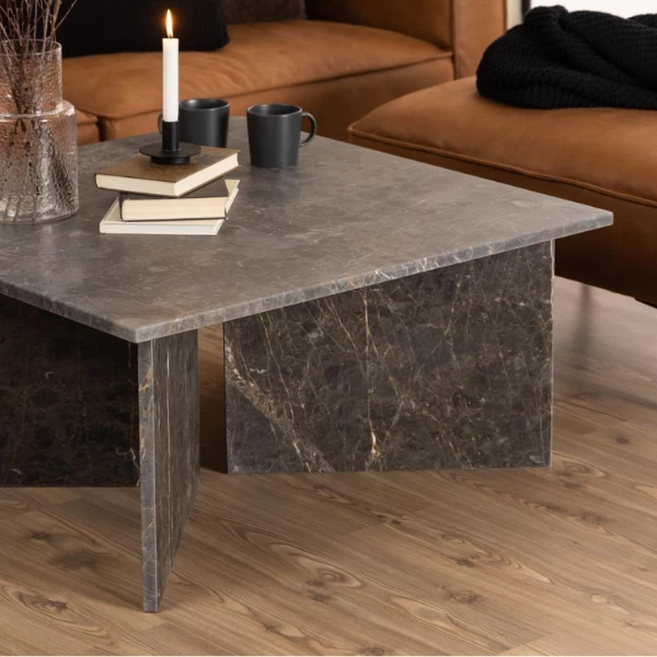 Marron Gelakte Marmeren Vierkante Salontafel, 90x90x42cm 6 Marron Gelakte Marmeren Vierkante Salontafel, 90x90x42cm - Afbeelding 6