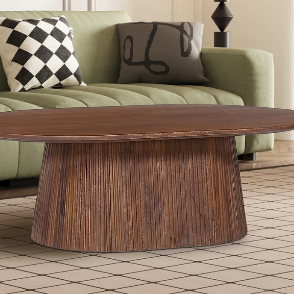 Ovale Salontafel 'Miguel' 120 Cm Lichtbruin | Massief Houten Structuur En Blad Magnolia | H-H 37 X B-L 120 X D-P 70 Cm 1 Ovale Salontafel 'Miguel' 120 Cm Lichtbruin | Massief Houten Structuur En Blad Magnolia | H-H 37 X B-L 120 X D-P 70 Cm