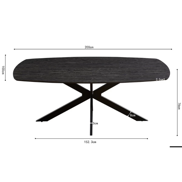 Aziz 200 Cm Deense Ovaal Tafel Donkerbruin | Metalen Poten, MDF Blad, ABS Rand | H76 X B200 X D100 Cm - 25mm 3 Aziz 200 Cm Deense Ovaal Tafel Donkerbruin | Metalen Poten, MDF Blad, ABS Rand | H76 X B200 X D100 Cm - 25mm - Afbeelding 3