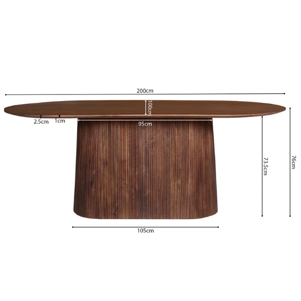 Ovale Lichtbruine Tafel 'Miguel' - 200 Cm | Massief Magnoliahout | H76 X B200 X D100 Cm 3 Ovale Lichtbruine Tafel 'Miguel' - 200 Cm | Massief Magnoliahout | H76 X B200 X D100 Cm - Afbeelding 3