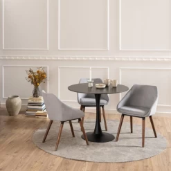 Nils Eetkamerstoel Met Armleuning: Stof Grijs, Walnoot Onderstel -Collectie Woonkamermeubels Ontwerp zonder titel 2023 11 22T141540.415 bf04