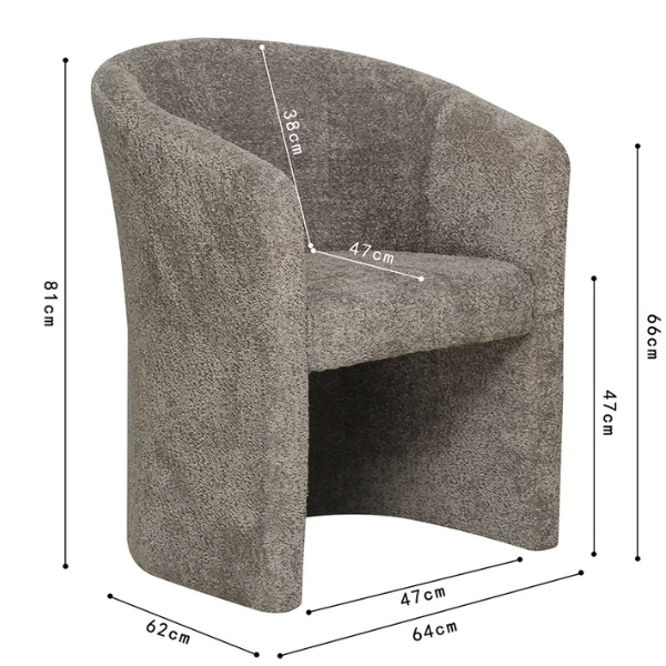 Charlie' Bruine Bouclé Kuipstoel | Spaanplaat En PU Bekleding | H 81 X B 64 X D 62 Cm 2 Charlie' Bruine Bouclé Kuipstoel | Spaanplaat En PU Bekleding | H 81 X B 64 X D 62 Cm - Afbeelding 2