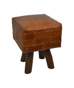 Kruk Patchwork 33x33cm Vierkant, Leer β Vintage Cognac