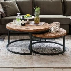 RICHMOND Set Van 2 Salontafels Kensington Industrieel - Bruin/zwart