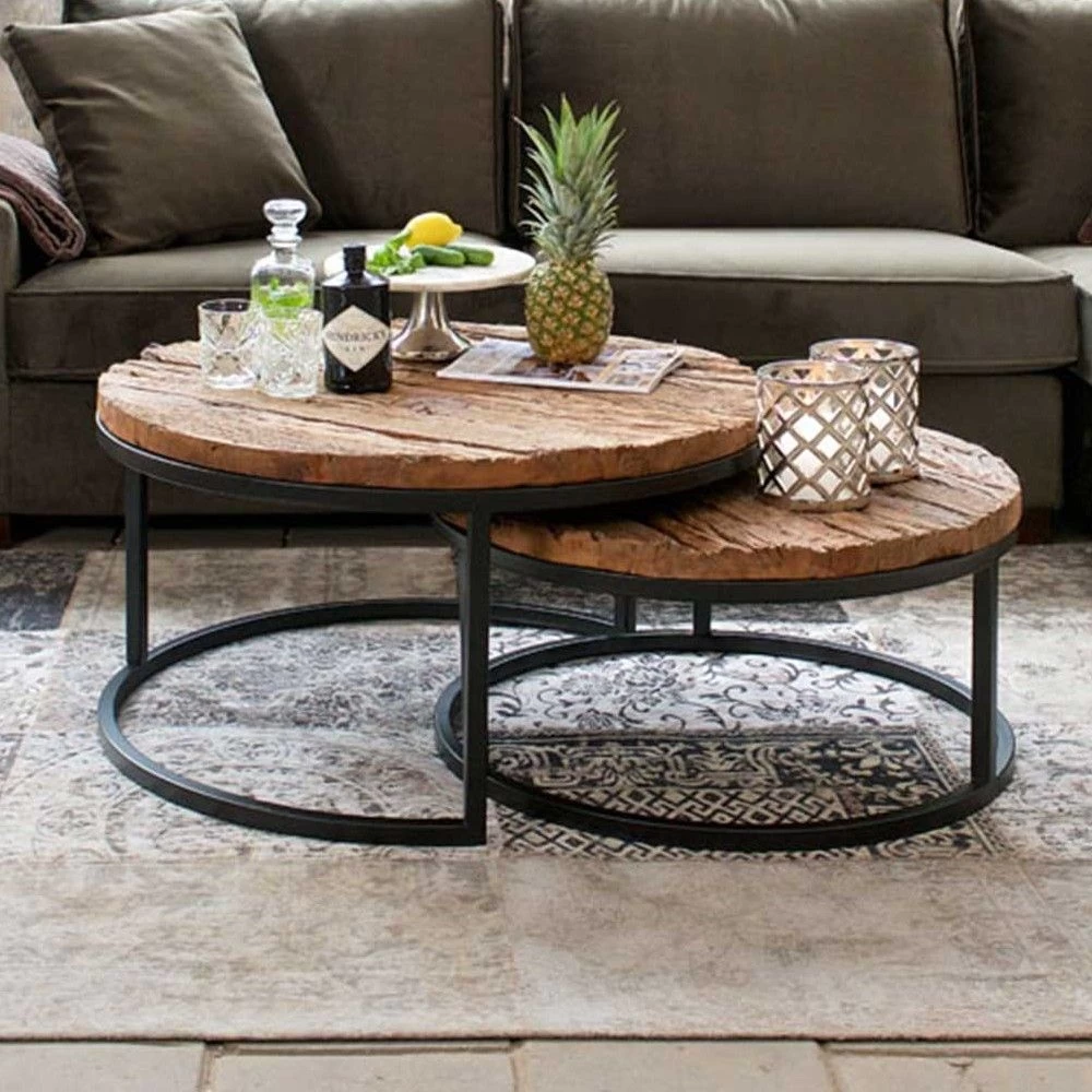 RICHMOND Set Van 2 Salontafels Kensington Industrieel - Bruin/zwart 1 RICHMOND Set Van 2 Salontafels Kensington Industrieel - Bruin/zwart