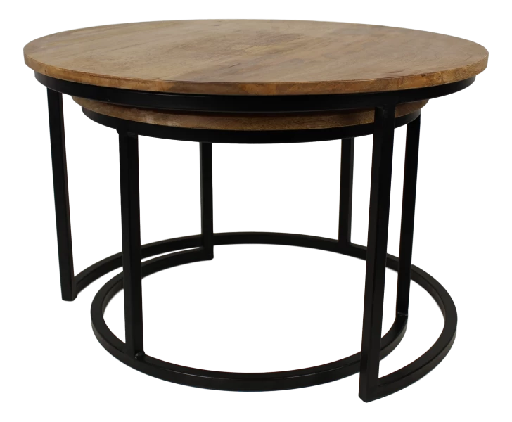 Set Van 2 Salontafels Ronin ø60cm Rond – Mangohout/ijzer 2 Set Van 2 Salontafels Ronin ø60cm Rond – Mangohout/ijzer - Afbeelding 2