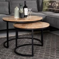 Set Van 2 Salontafels Ronin ø60cm Rond – Mangohout/ijzer