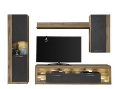 Woonkamerset Rock | Tv-meubel, Plank, Vitrine- En Hangkast | Wotan Oak-design / Matera Finish -Collectie Woonkamermeubels Rock WO 1826 971 48 frontal Freisteller inkl. Bel. fcda